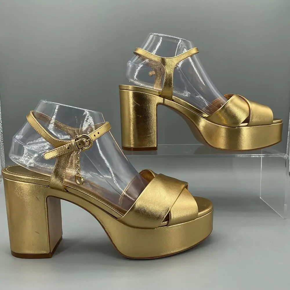 NEW Ferragamo Women’s Savia Platform Sandals Gold Size 10C